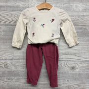 LS Bodysuit Embroidered Flowers & Textured Pants 18M