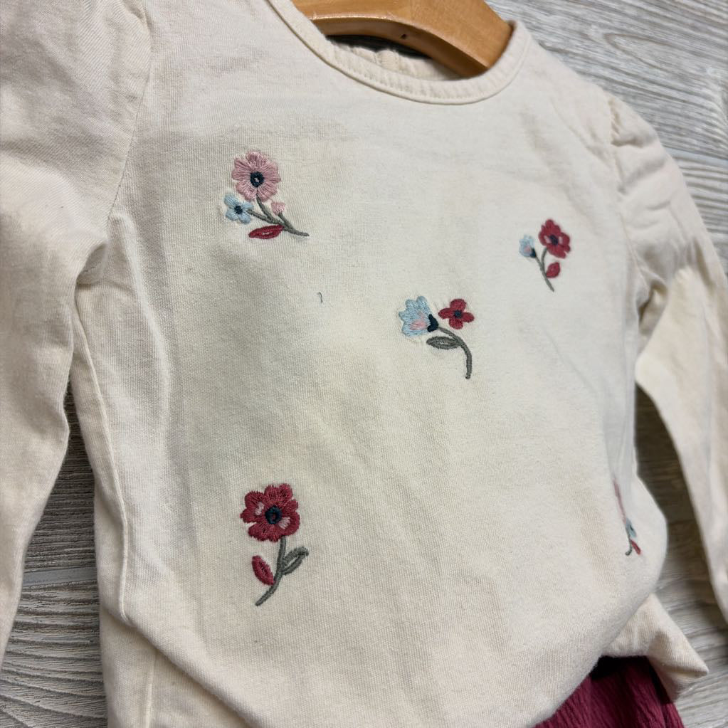 LS Bodysuit Embroidered Flowers & Textured Pants 18M