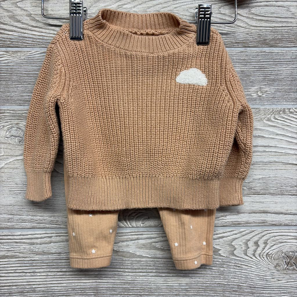 Chunky Knit Sweater Cloud & Ribbed Pants Stars 0-3M