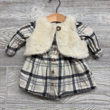 LS Plaid Flannel Dress W/ Bloomers & Plush Vest 3M