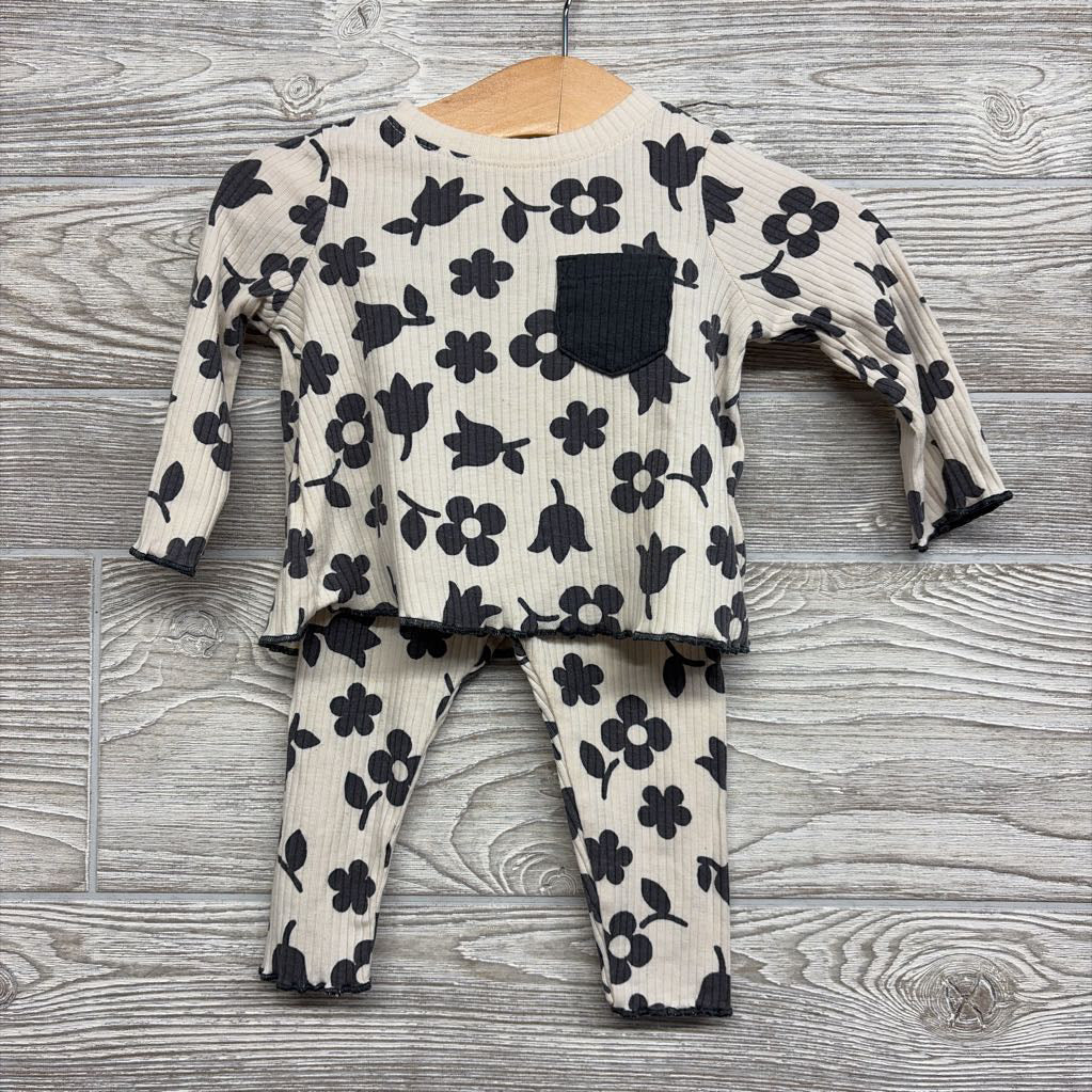 LS Ribbed Shirt & Leggings Flowers 3-6M