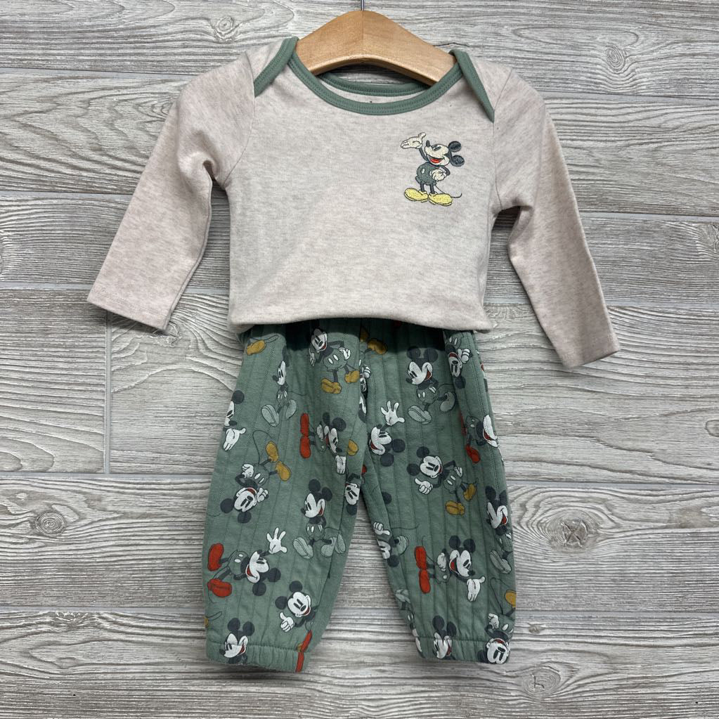 2 Pk LS Bodysuits & Quilted Pants Mickey Mouse 12M