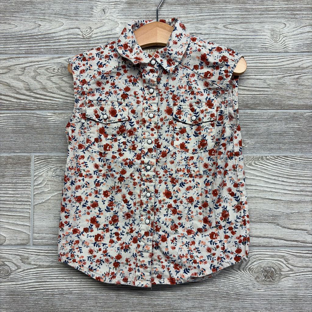 Sleeveless Pearl Snap Western Shirt Flowers 2t