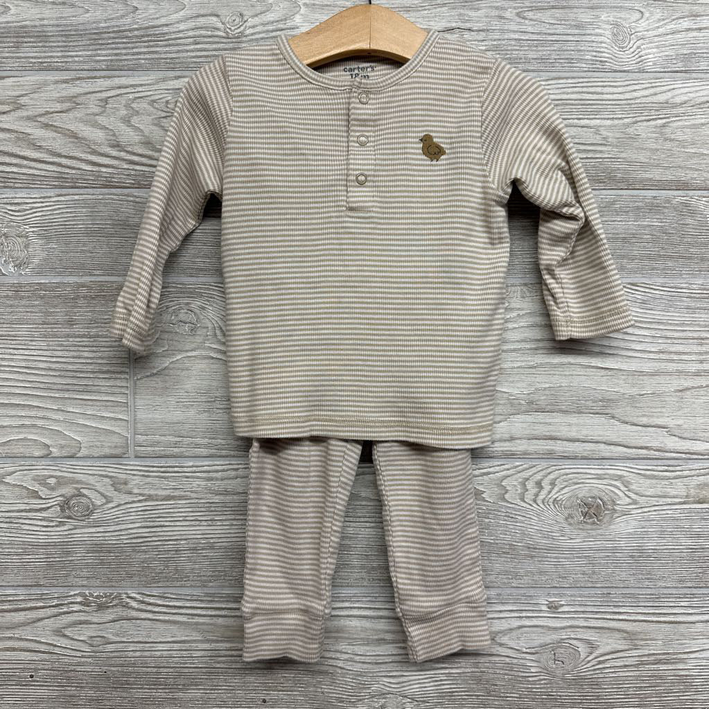LS Ribbed Henley Shirt & Pants Stripes Bird 18M