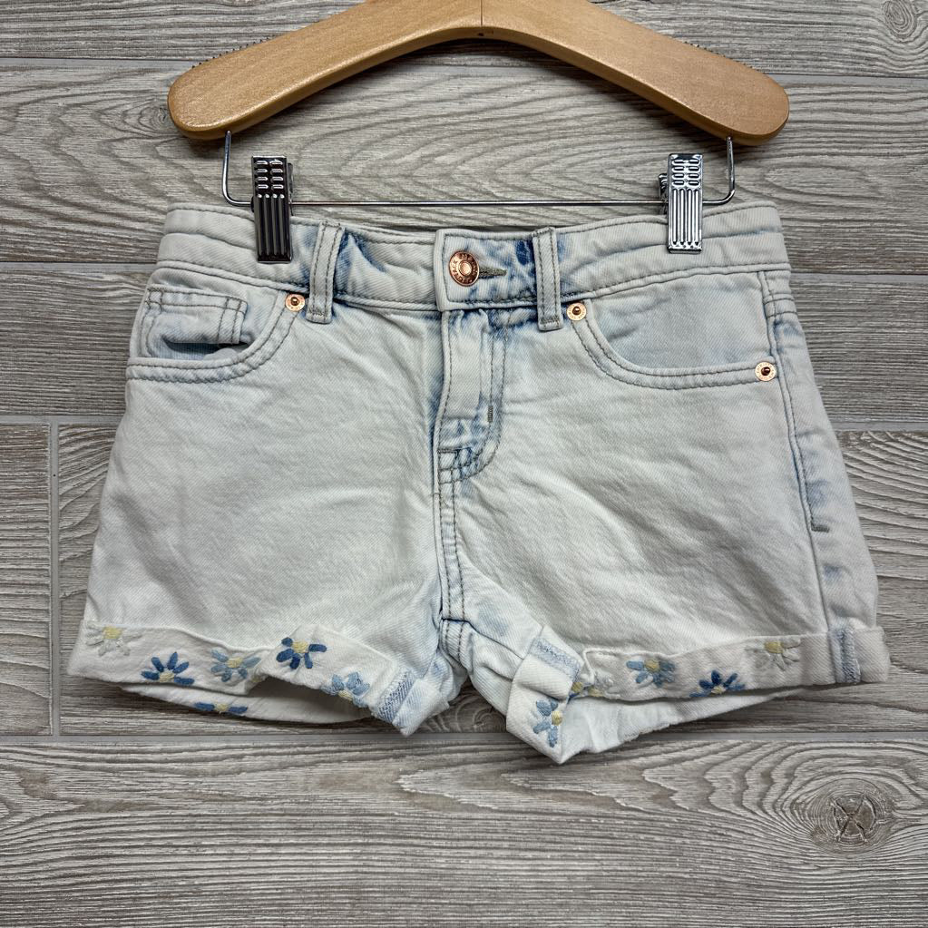 Denim Shorts Cuffed Embroidered Flowerse 6-7