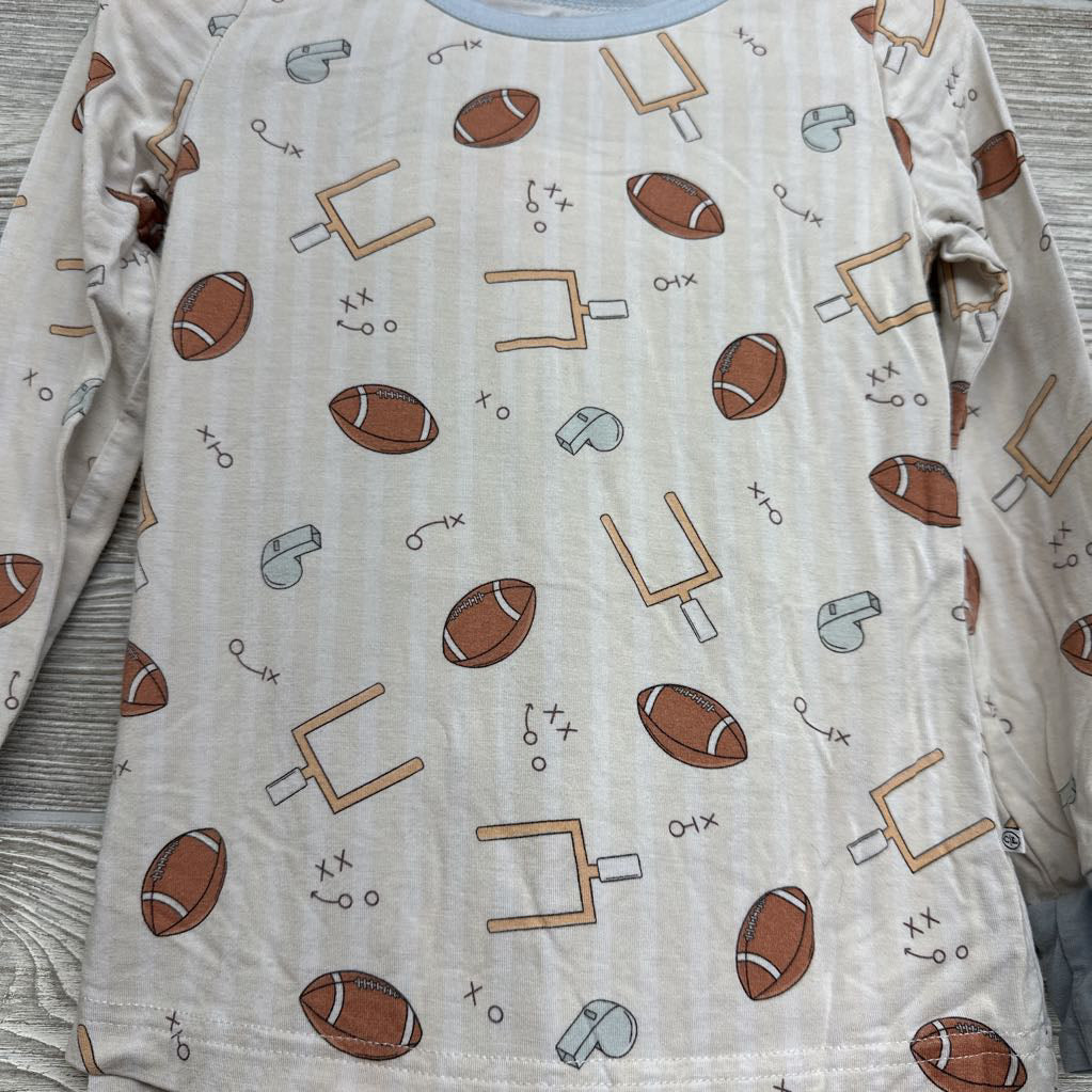 2 Pc LS Bamboo PJs Footballs Whistles 4T