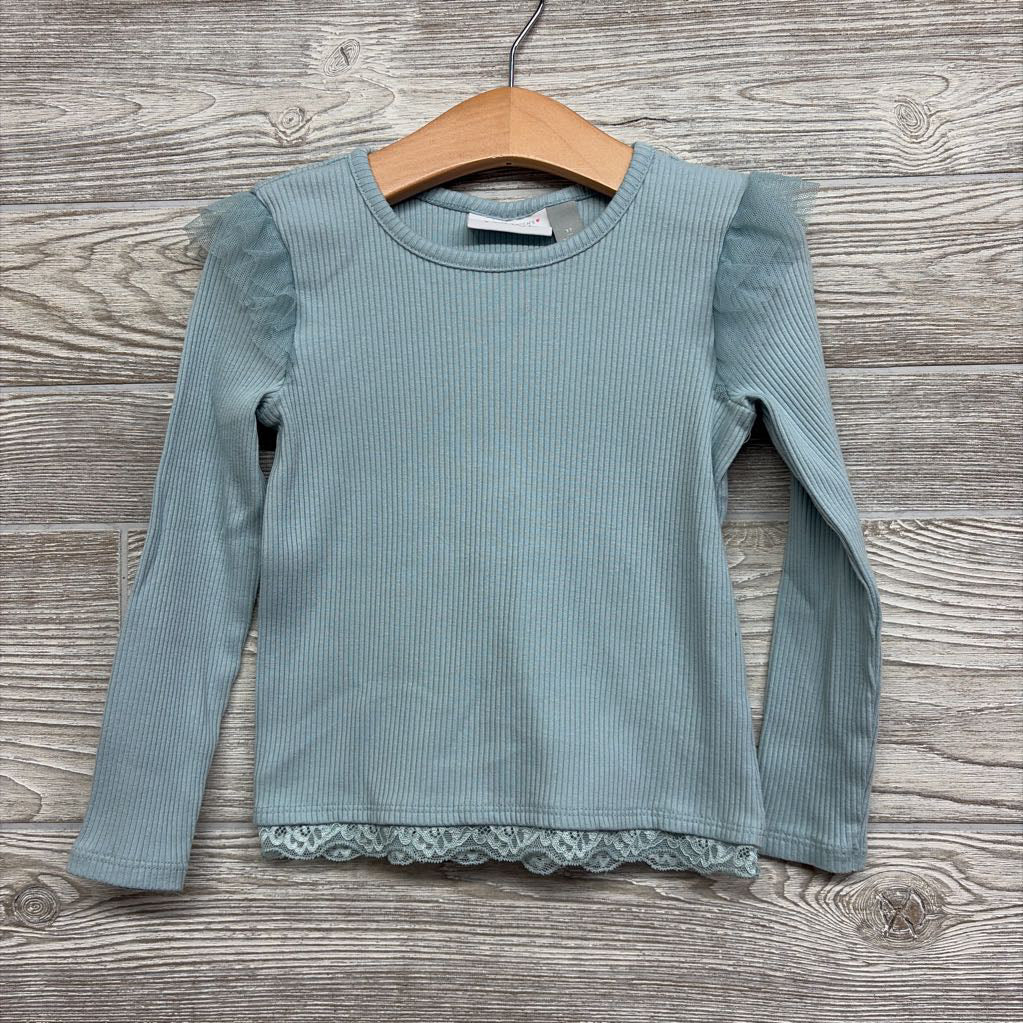 LS Ribbed Shirt Tulle Ruffle Lace Trim 3T
