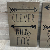 3 Pk Rustic Wooden Wall Signs Stay Cleaver Little Fox, Be Curious Little Racoon & Grow Wise Little Owl