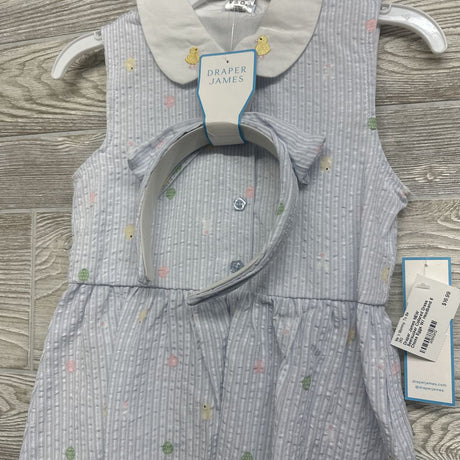 NEW Seersucker Collared Dress Chicks Eggs W/ Headband 6