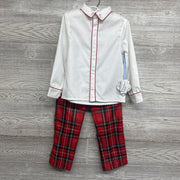 NEW 2 Pc LS Button Up PJs Embroidered Candy Canes Plaid 6 *