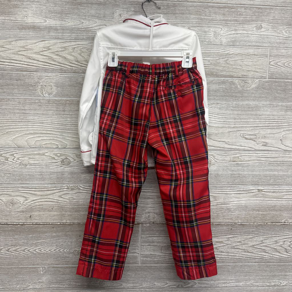 NEW 2 Pc LS Button Up PJs Embroidered Candy Canes Plaid 6 *
