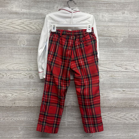NEW 2 Pc LS Button Up PJs Embroidered Candy Canes Plaid 6 *