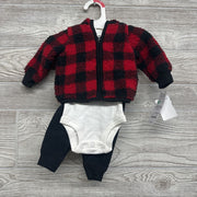 NEW Plush Jacket Buffalo Plaid, LS Bodysuit Penguin & Pants NB