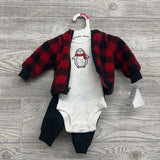 NEW Plush Jacket Buffalo Plaid, LS Bodysuit Penguin & Pants NB