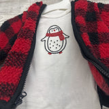 NEW Plush Jacket Buffalo Plaid, LS Bodysuit Penguin & Pants NB