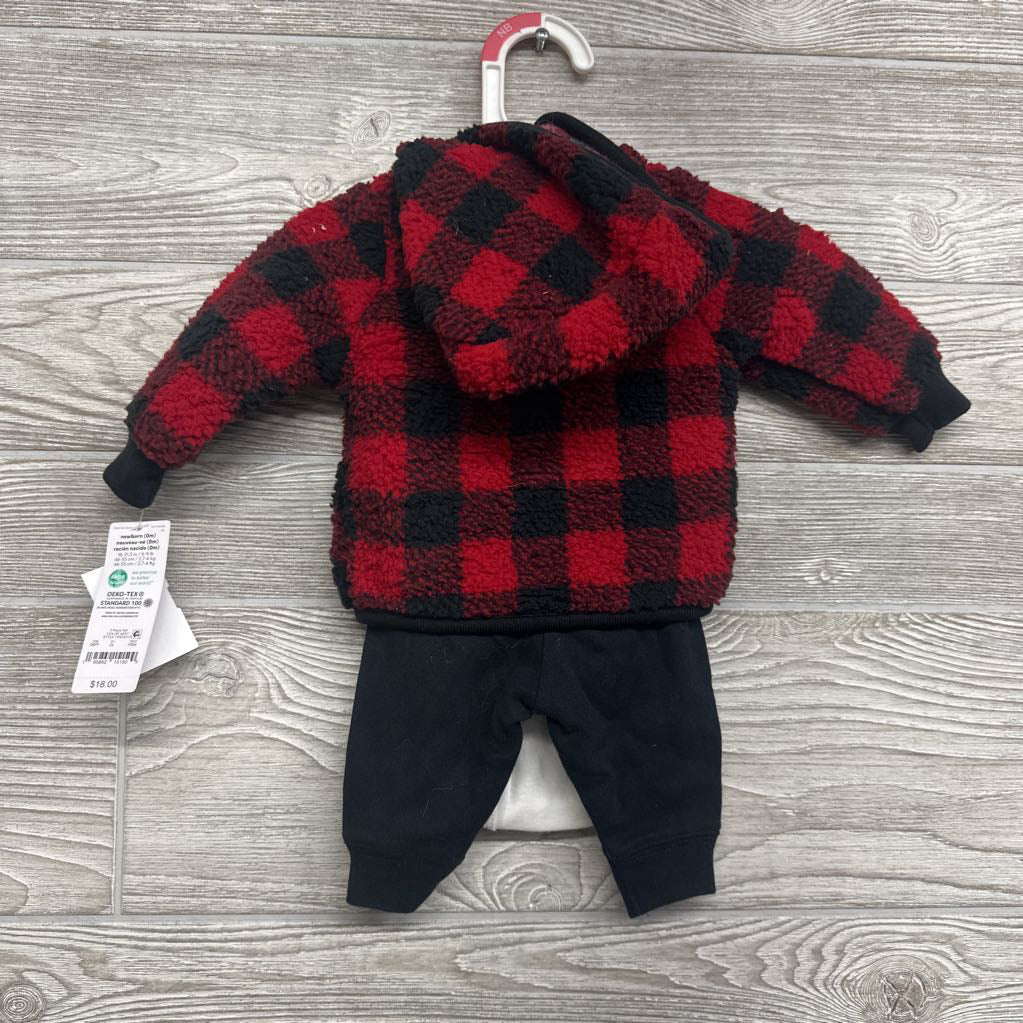 NEW Plush Jacket Buffalo Plaid, LS Bodysuit Penguin & Pants NB