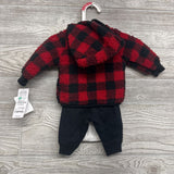 NEW Plush Jacket Buffalo Plaid, LS Bodysuit Penguin & Pants NB