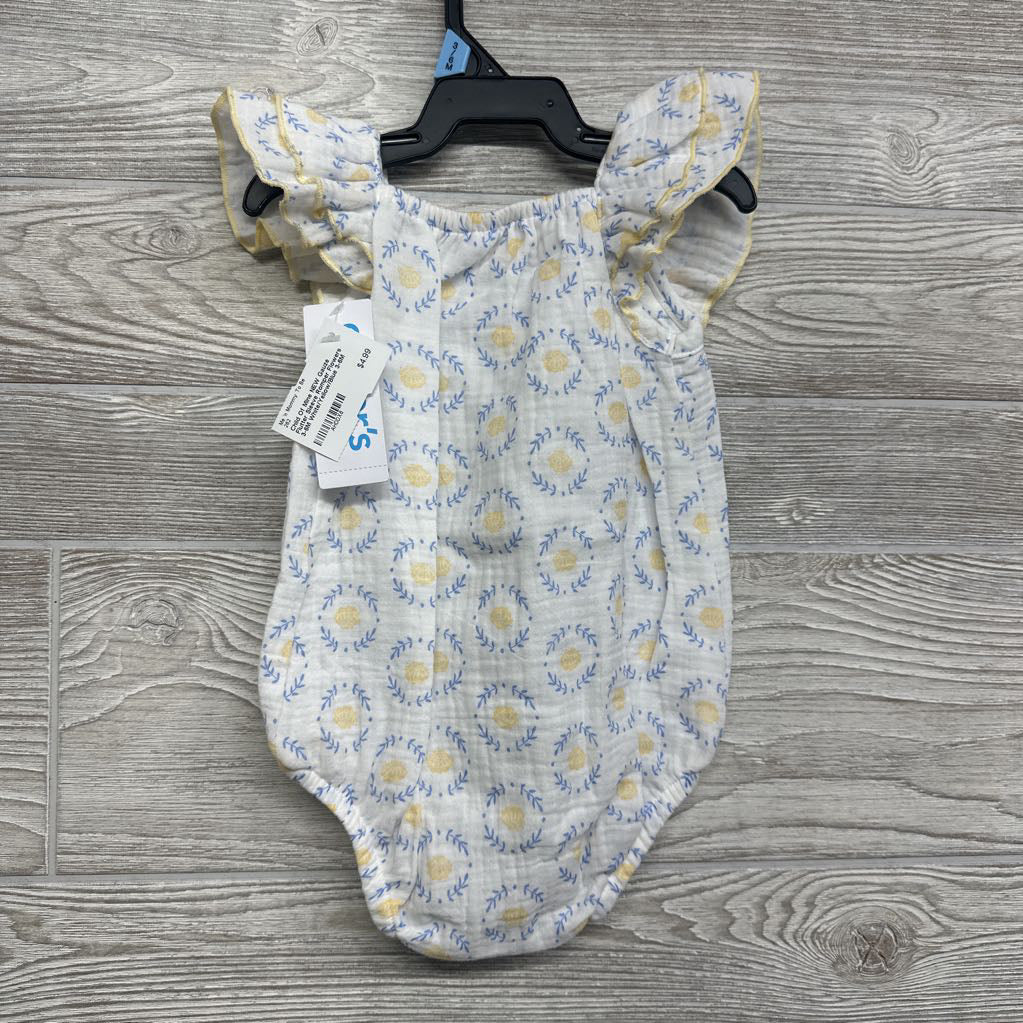 NEW Gauze Flutter Sleeve Romper Flowers 3-6M