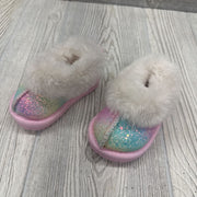 Faux Fur Lined Clog Slippers Glitter 2c