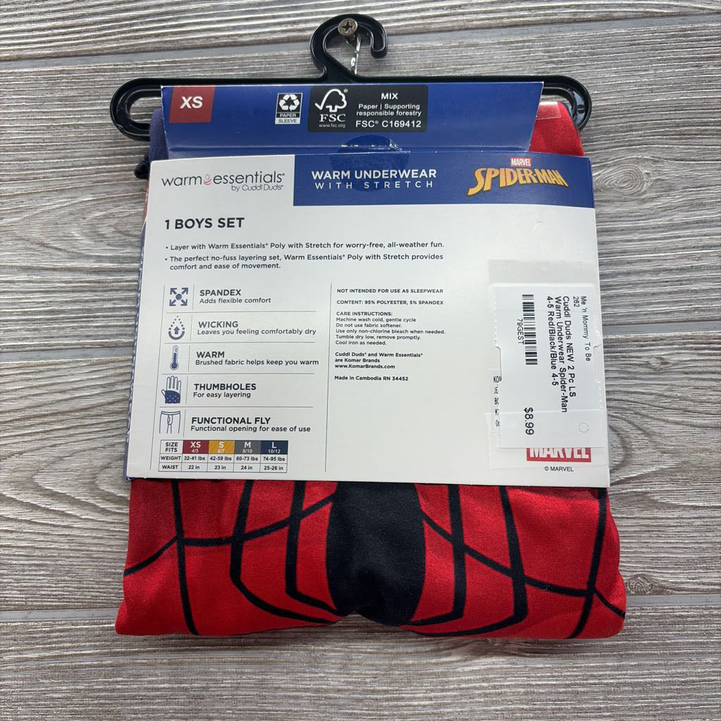 NEW 2 Pc LS Warm Underwear Spider-Man 4-5