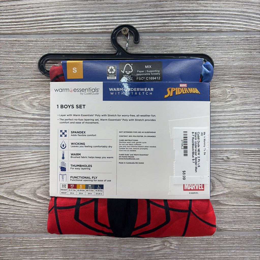NEW 2 Pc LS Warm Underwear Spider-Man 6-7