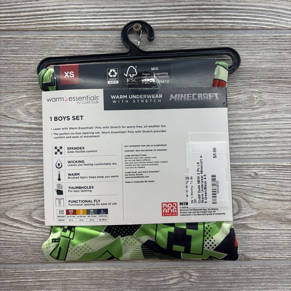 NEW 2 Pc LS Warm Underwear Minecraft 4-5