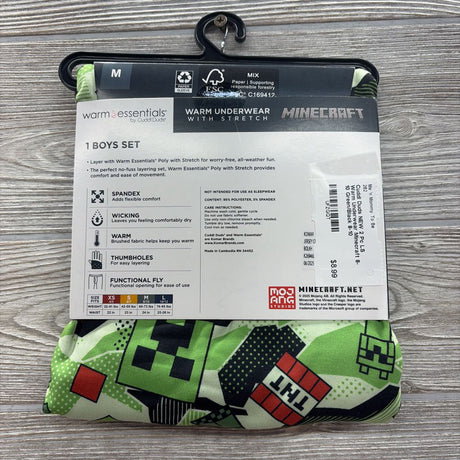 NEW 2 Pc LS Warm Underwear Minecraft 8-10