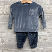 LS Velour Shirt Bear Chest Pocket & Joggers Stripes 9M