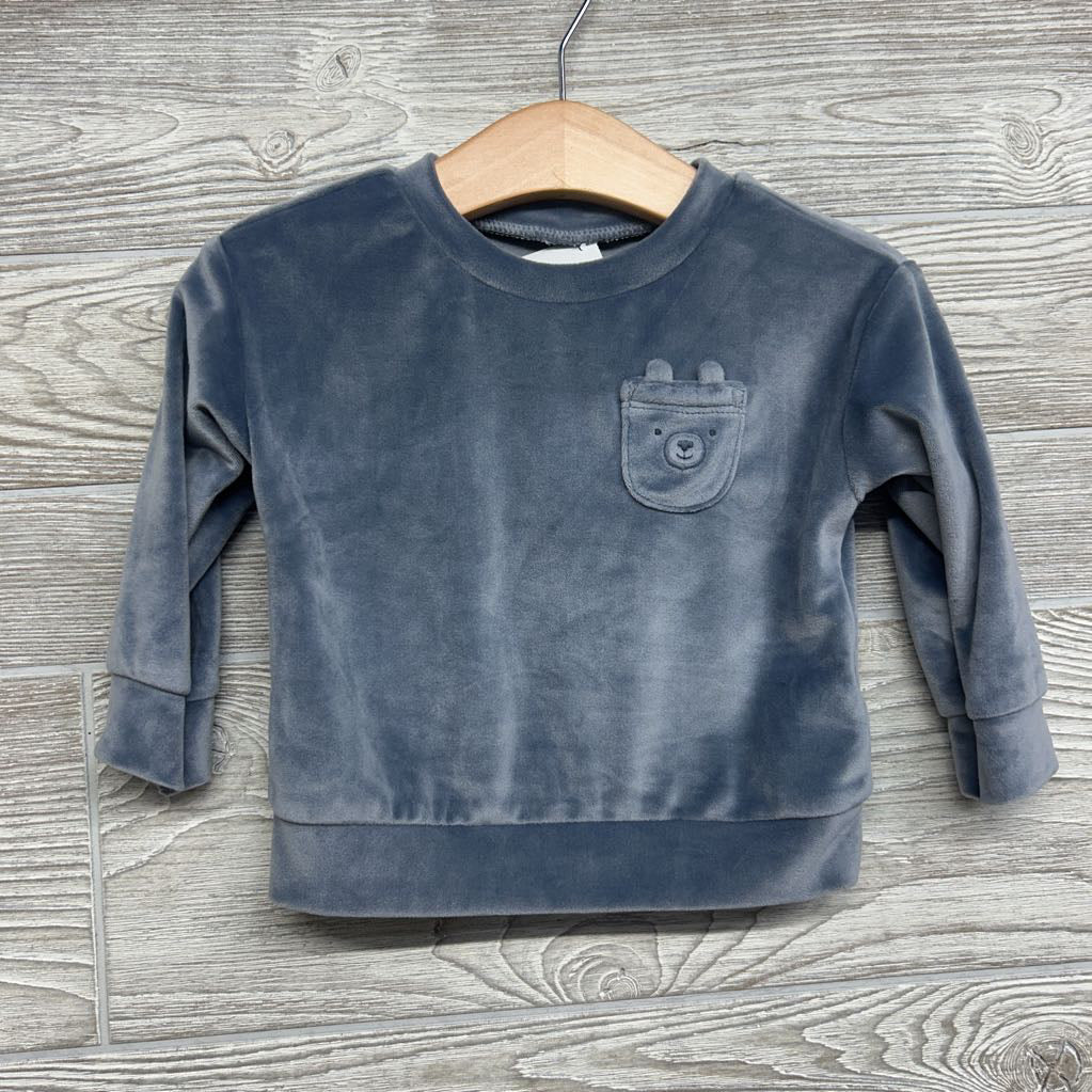 LS Velour Shirt Bear Chest Pocket & Joggers Stripes 9M
