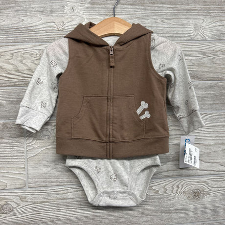 NEW Vest W/ Hood, LS Bodysuit Dogs & French Terry Joggers Stripes 9M