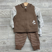 NEW Vest W/ Hood, LS Bodysuit Dogs & French Terry Joggers Stripes 9M