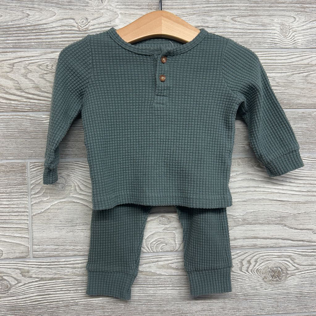 2 Pc LS Waffle Knit Henley Outfit 6M