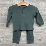 2 Pc LS Waffle Knit Henley Outfit 6M