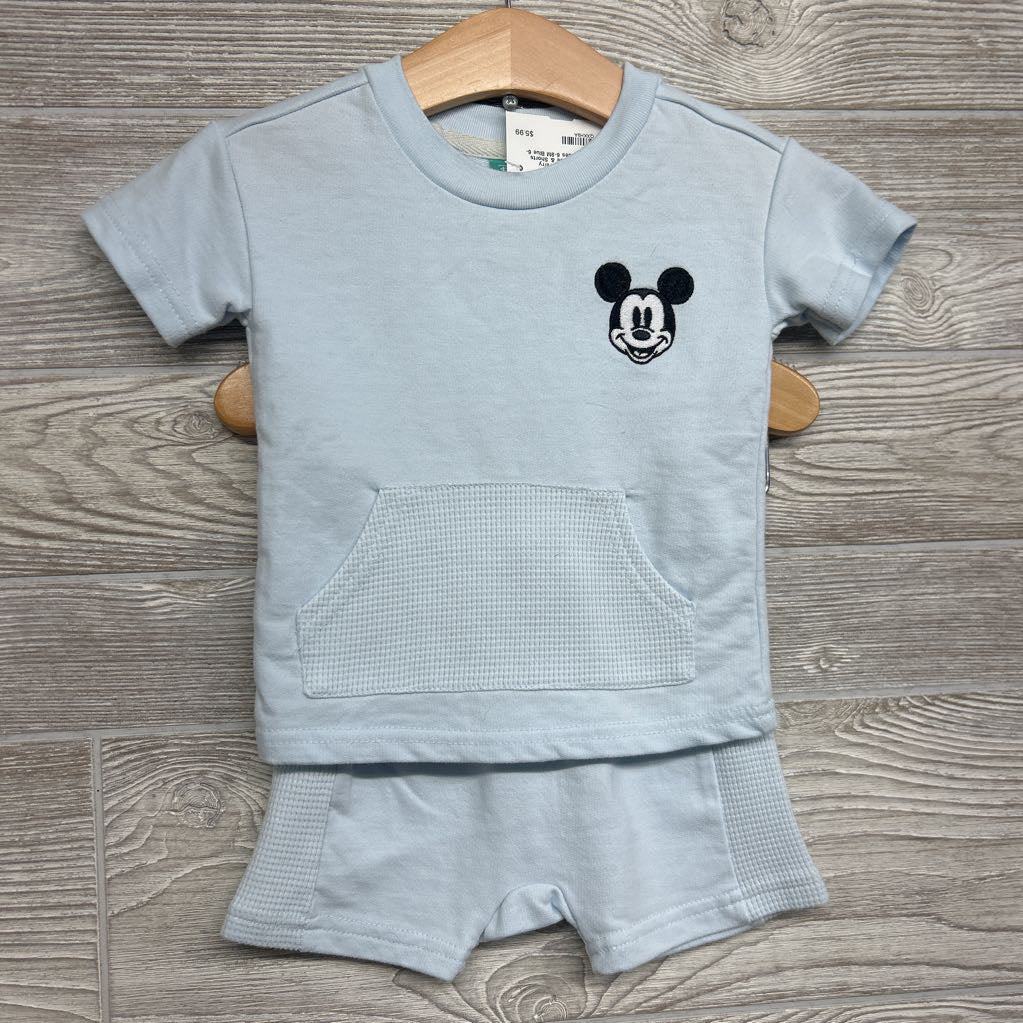 French Terry Shirt Mickey Mouse & Shorts Waffle Knit Sides 6-9M