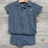 Chambray Button Up Shirt Chest Pocket Anchor & Pull On Shorts 6M