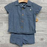 Chambray Button Up Shirt Chest Pocket Anchor & Pull On Shorts 6M
