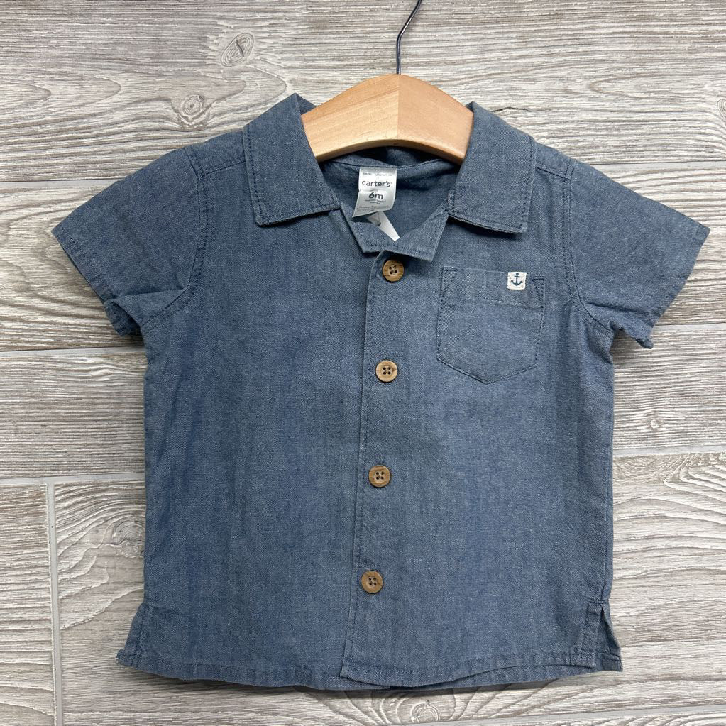 Chambray Button Up Shirt Chest Pocket Anchor & Pull On Shorts 6M