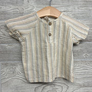 Woven Muslin Henley Shirt Stripes & Pull On Shorts Wood Button 3-6M
