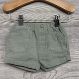 Woven Muslin Henley Shirt Stripes & Pull On Shorts Wood Button 3-6M