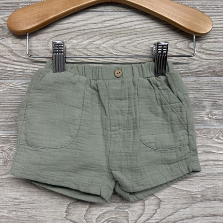 Woven Muslin Henley Shirt Stripes & Pull On Shorts Wood Button 3-6M