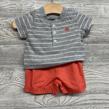 Henley Bodysuit Stripes Crab & Pull On Shorts 6M