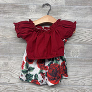 Off Shoulder Shirt & Paperbag Shorts W/ Belt Flowers 9-12M