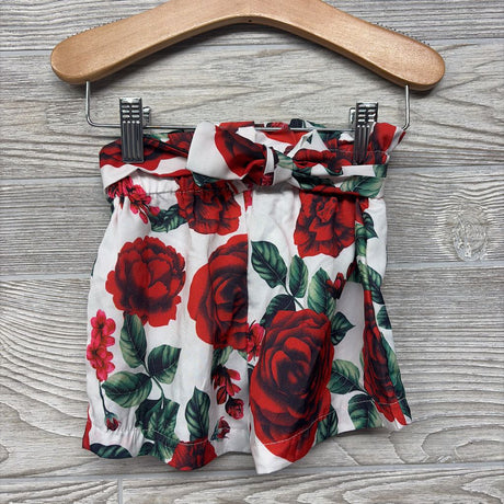 Off Shoulder Shirt & Paperbag Shorts W/ Belt Flowers 9-12M