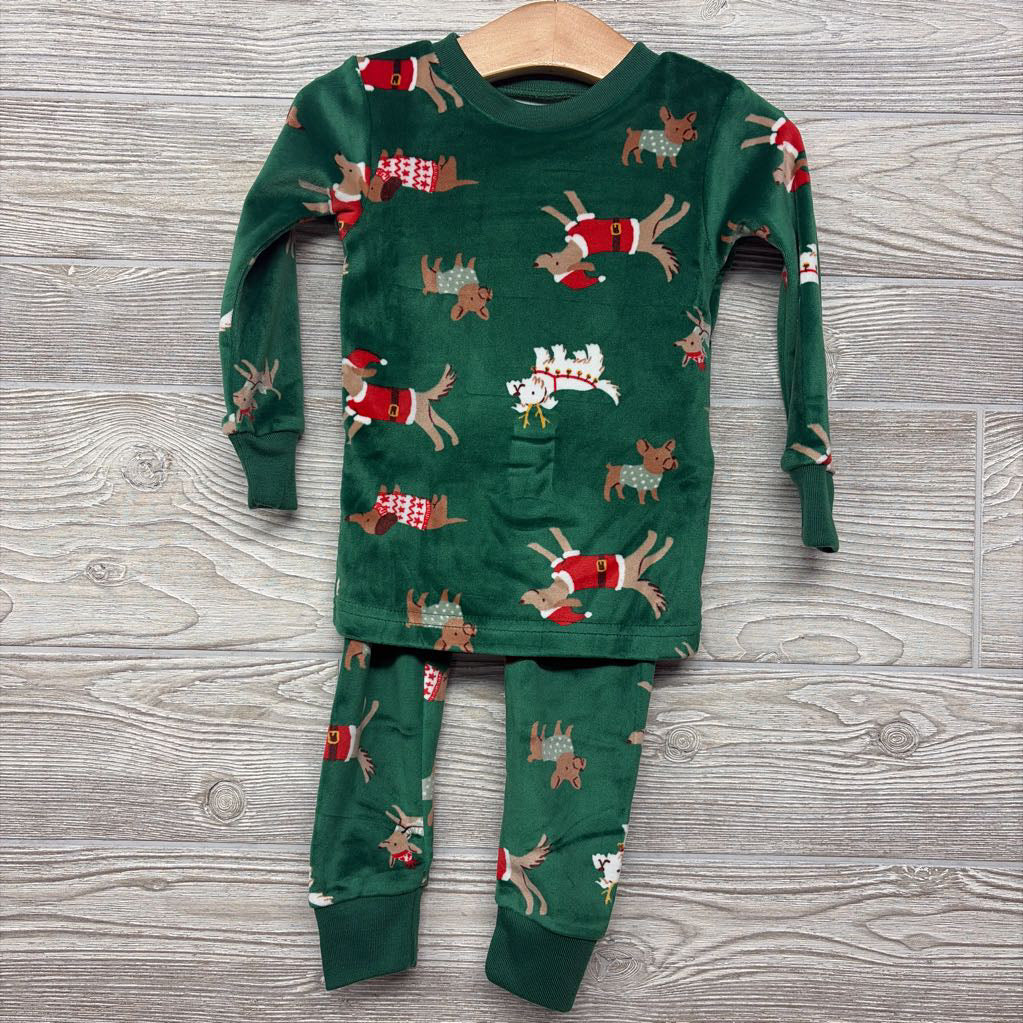 Nw/oT 2 Pc LS Cozy PJs Santa & Reindeer Dogs 18M