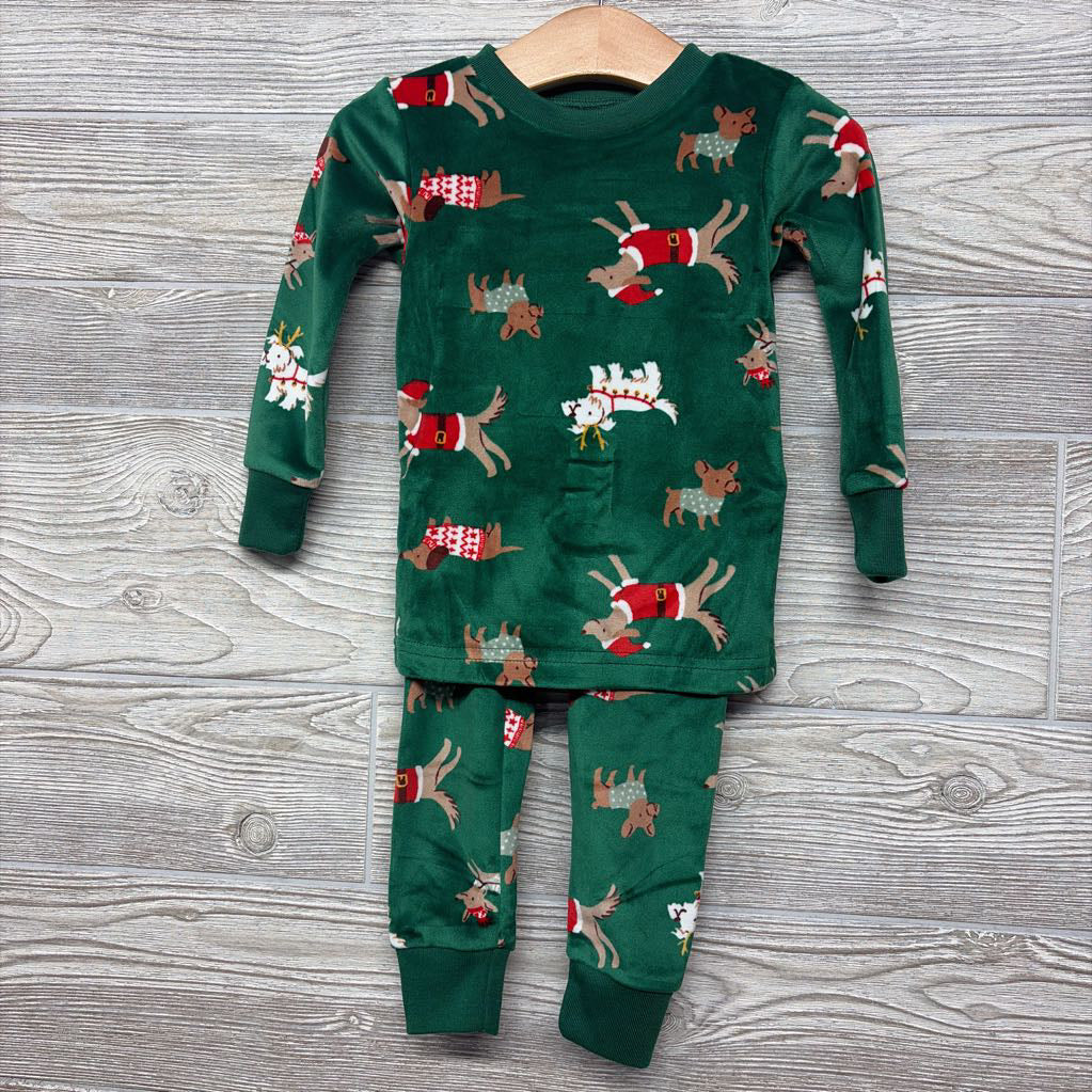 Nw/oT 2 Pc LS Cozy PJs Santa & Reindeer Dogs 12T