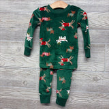 Nw/oT 2 Pc LS Cozy PJs Santa & Reindeer Dogs 12T