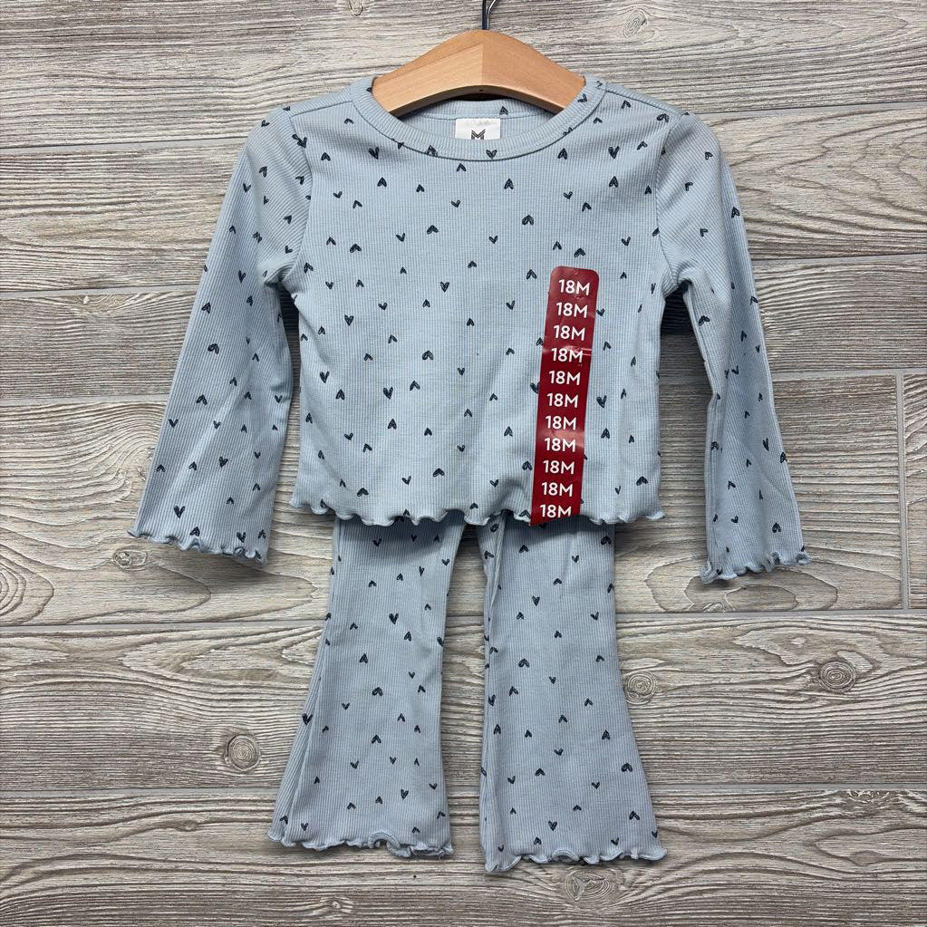 NEW LS Ribbed Shirt & Flare Pants Hearts 18M