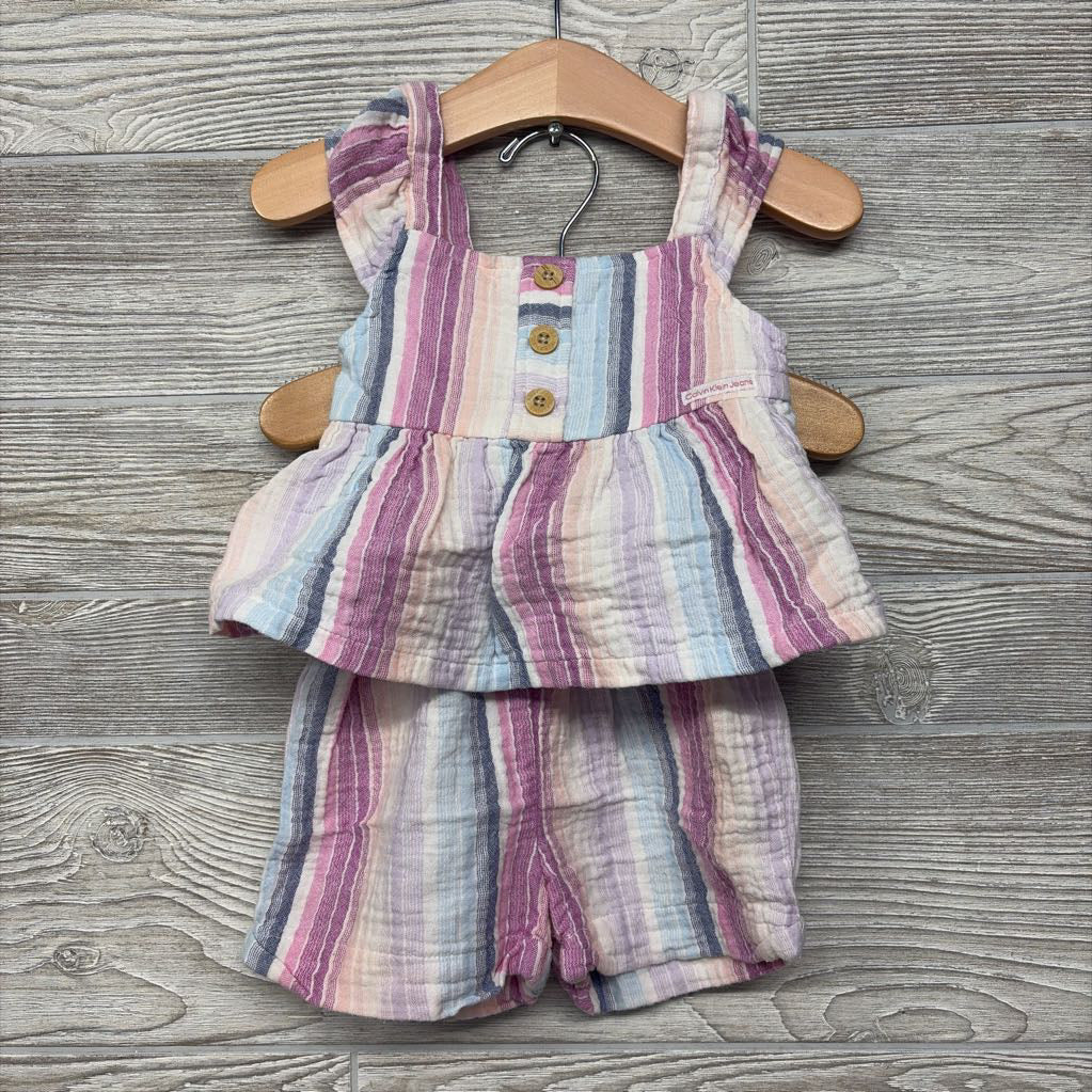 Gauze Flutter Sleeve Shirt & Shorts Stripes 2T