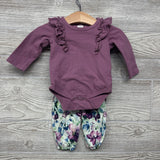 LS Bodysuit Ruffles & Pants Flowers 0-3M