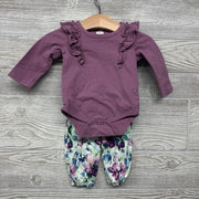 LS Bodysuit Ruffles & Pants Flowers 0-3M